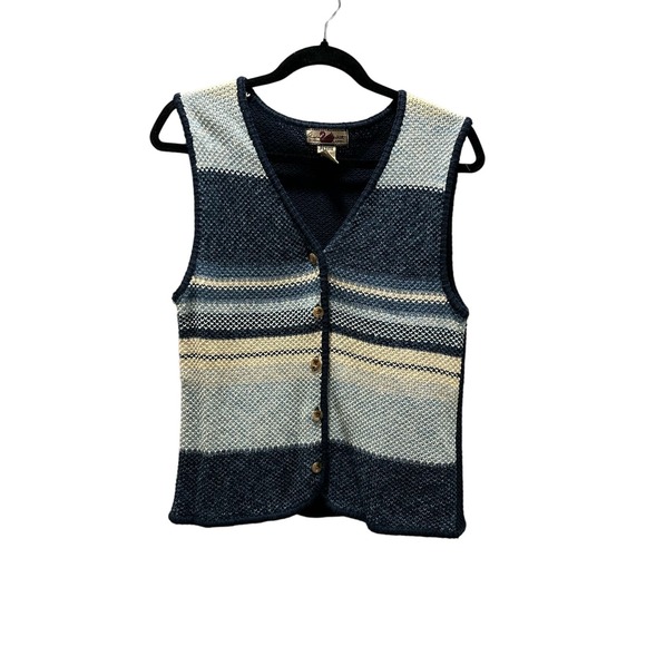 Gloria Vanderbilt Sweaters - Gloria Vanderbilt Women’s 90s Striped Knotted Button Down Vest sz Medium Petite